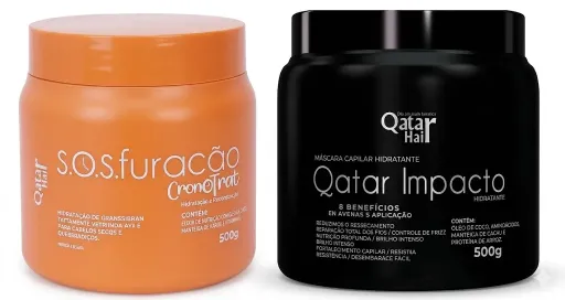 [Qatarkitcsos] Qatar набор для домашнего ухода: Питание+Увлажнение Sos Hurricane Cronotrat+Máscara Qatar Hair Carvão Ativado, 2*500gr