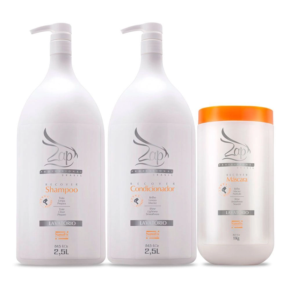 [RECOVERZAP] Набор для домашнего ухода KIT RECOVER LAVATÓRIO - SHAMPOO 1L - CONDICIONADOR 1L - MÁSCARA 1L - ZAP COSMÉTICOS