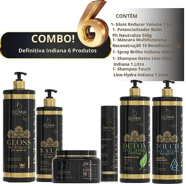 Набор Нанопластики Donna Indiana Liso Hair Reducer Volume от Quenn Care (6 продуктов)