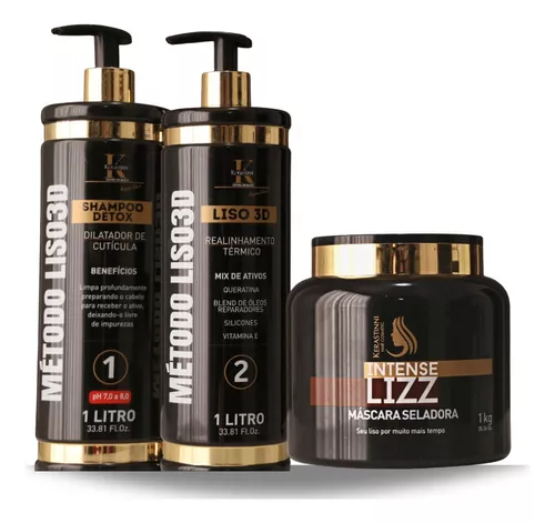 [LISO3DKIT] Nanoplasty Escova Progressiva Liso 3d 1l + Tratamento Kerastinni 1kg