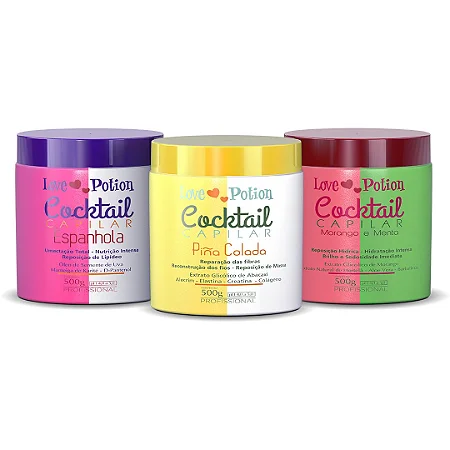 Хронограмма Cocktail Capilar (Espanhola + Piña Colada + Morango e Menta) - Love Potion 500g*3